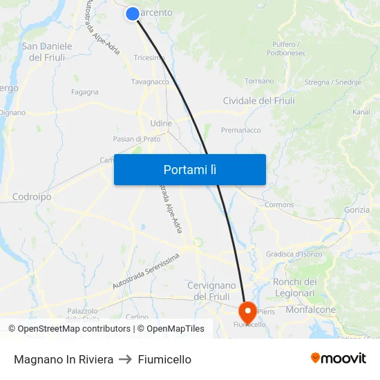 Magnano In Riviera to Fiumicello map