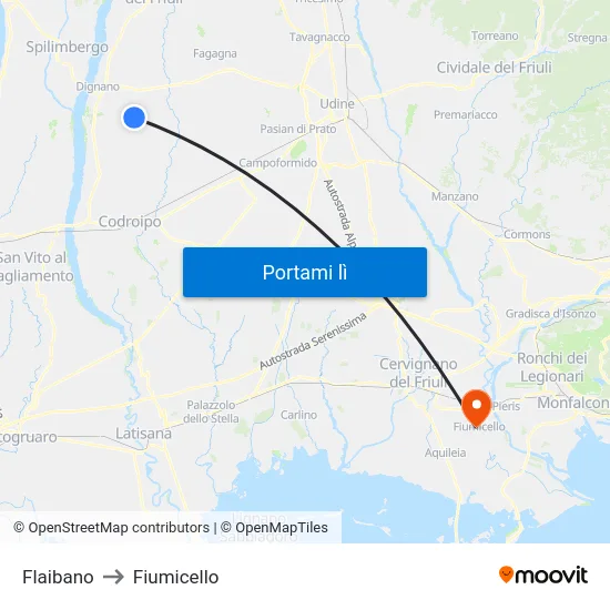 Flaibano to Fiumicello map