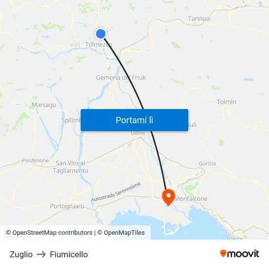 Zuglio to Fiumicello map