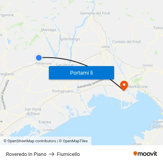 Roveredo In Piano to Fiumicello map