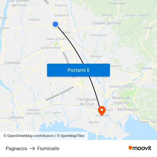 Pagnacco to Fiumicello map