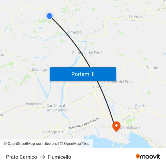 Prato Carnico to Fiumicello map