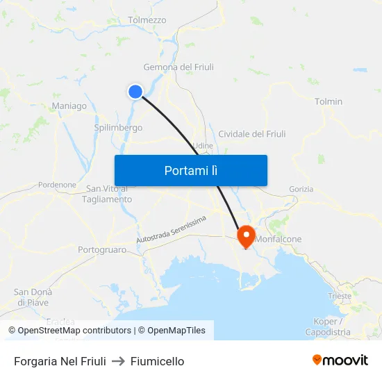 Forgaria Nel Friuli to Fiumicello map