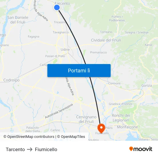 Tarcento to Fiumicello map
