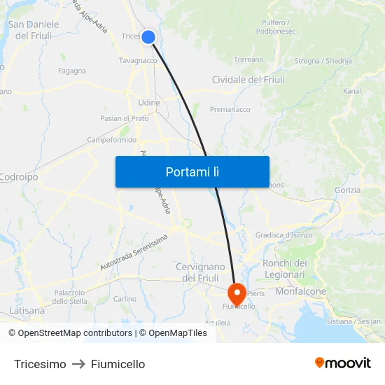 Tricesimo to Fiumicello map