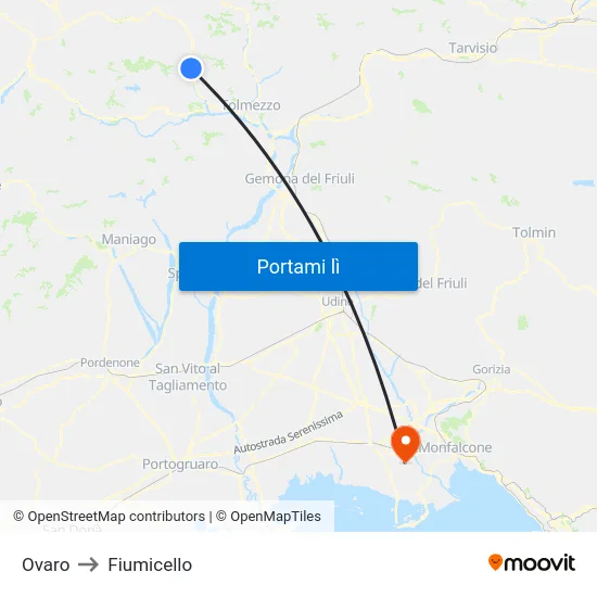 Ovaro to Fiumicello map