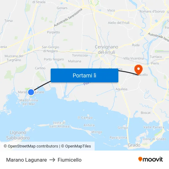 Marano Lagunare to Fiumicello map
