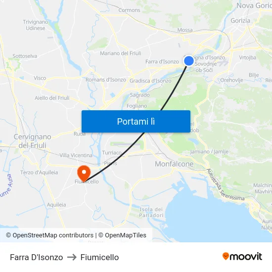 Farra D'Isonzo to Fiumicello map