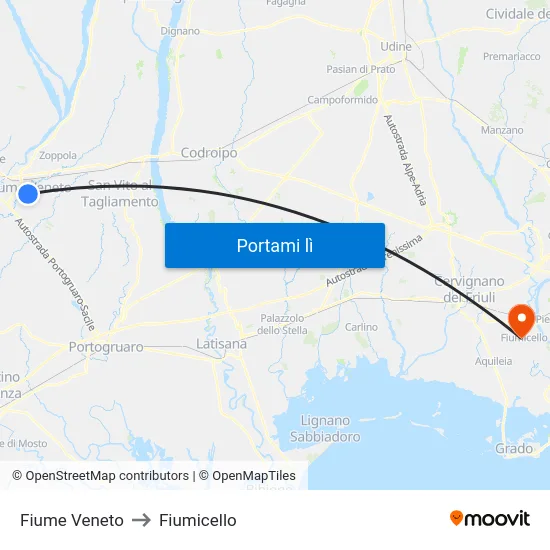 Fiume Veneto to Fiumicello map