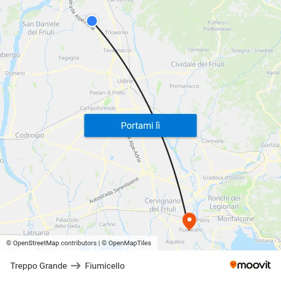 Treppo Grande to Fiumicello map