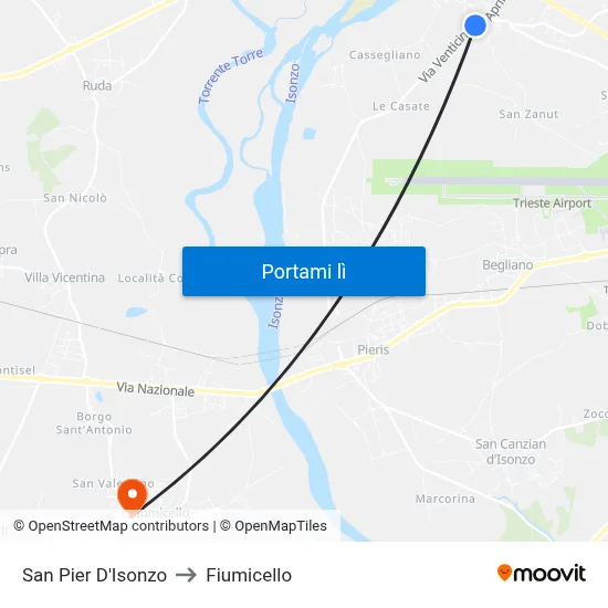 San Pier D'Isonzo to Fiumicello map