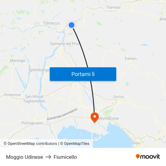 Moggio Udinese to Fiumicello map
