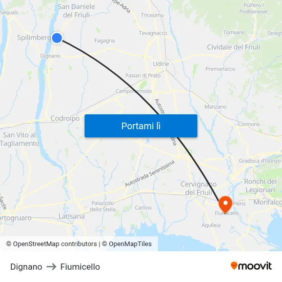 Dignano to Fiumicello map