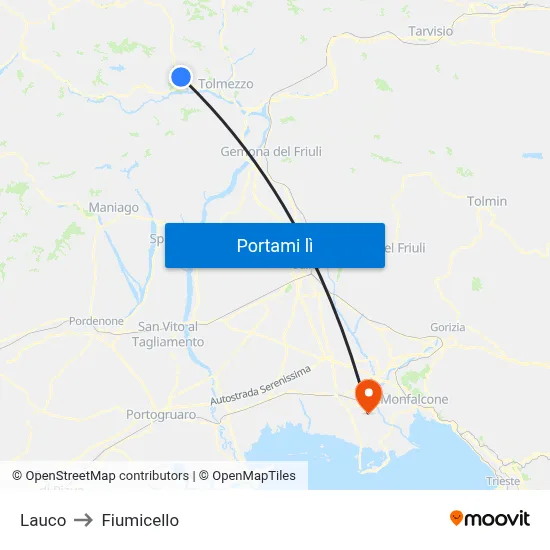 Lauco to Fiumicello map