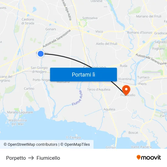 Porpetto to Fiumicello map
