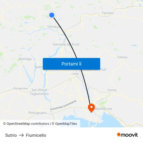 Sutrio to Fiumicello map