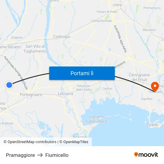 Pramaggiore to Fiumicello map