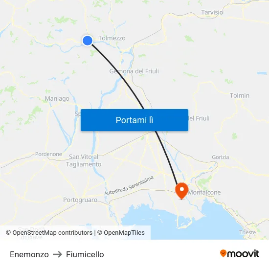 Enemonzo to Fiumicello map