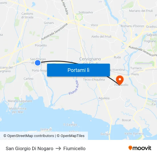 San Giorgio Di Nogaro to Fiumicello map