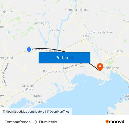 Fontanafredda to Fiumicello map