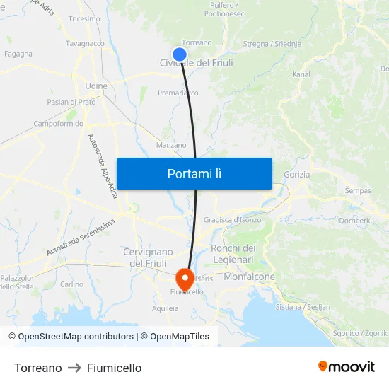 Torreano to Fiumicello map