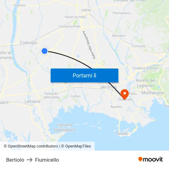 Bertiolo to Fiumicello map
