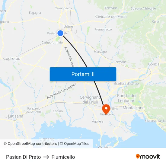Pasian Di Prato to Fiumicello map