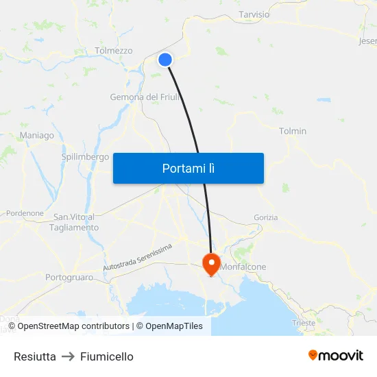 Resiutta to Fiumicello map