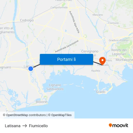 Latisana to Fiumicello map