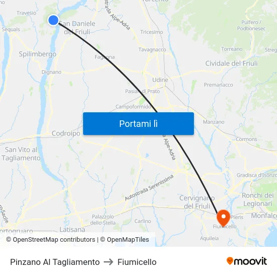 Pinzano Al Tagliamento to Fiumicello map