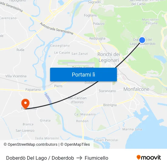 Doberdò Del Lago / Doberdob to Fiumicello map