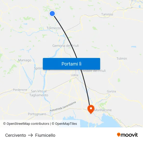 Cercivento to Fiumicello map
