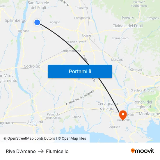 Rive D'Arcano to Fiumicello map