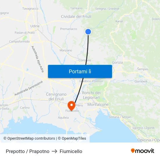 Prepotto / Prapotno to Fiumicello map