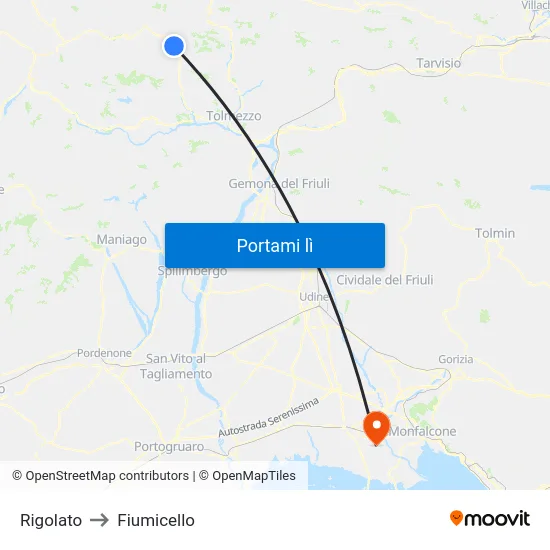 Rigolato to Fiumicello map