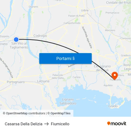 Casarsa Della Delizia to Fiumicello map