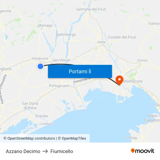 Azzano Decimo to Fiumicello map