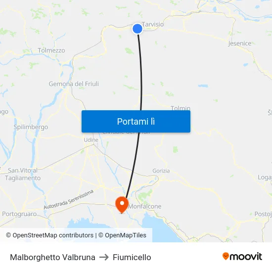 Malborghetto Valbruna to Fiumicello map
