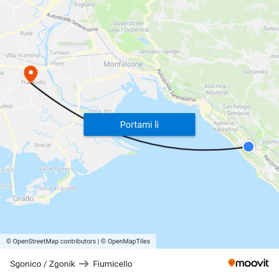 Sgonico / Zgonik to Fiumicello map