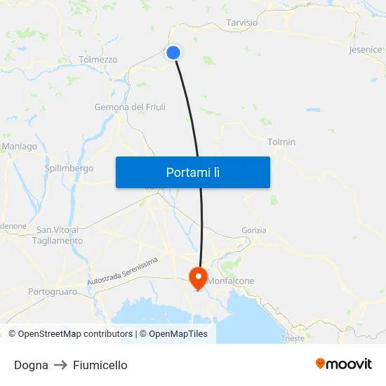 Dogna to Fiumicello map