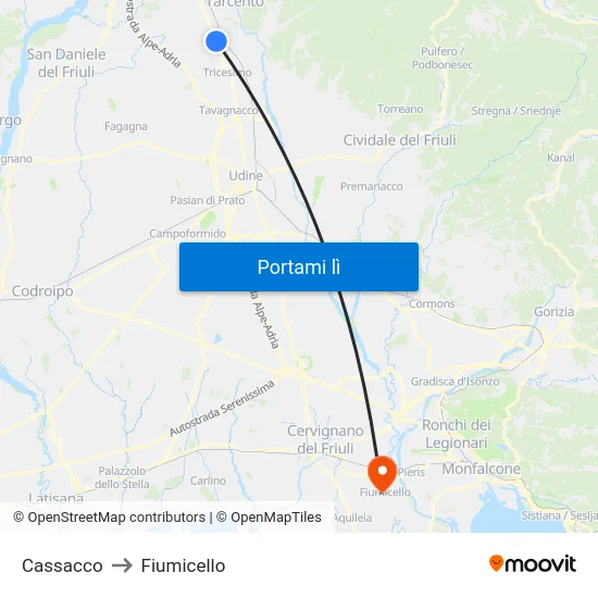Cassacco to Fiumicello map
