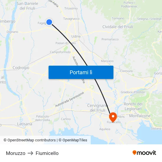 Moruzzo to Fiumicello map
