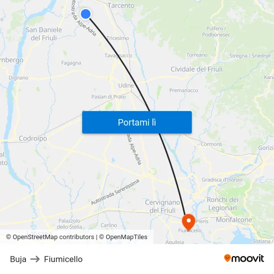 Buja to Fiumicello map