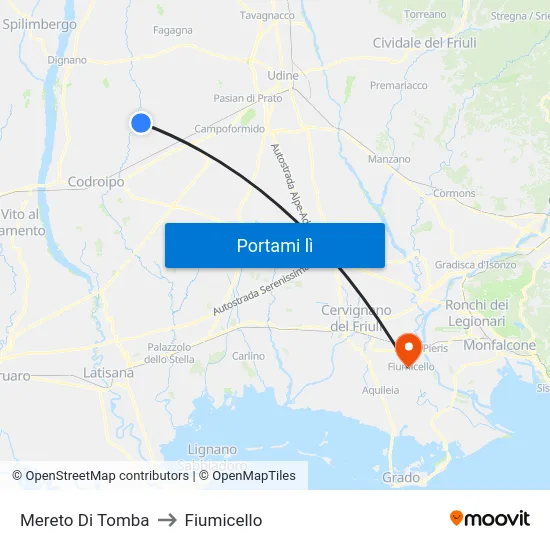 Mereto Di Tomba to Fiumicello map