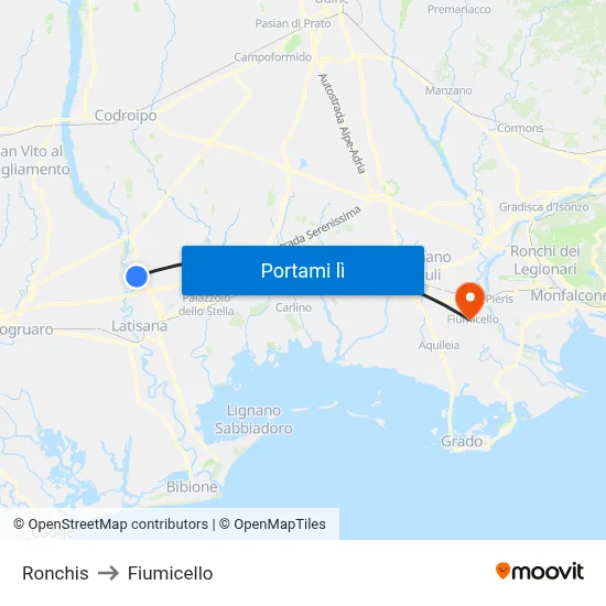 Ronchis to Fiumicello map