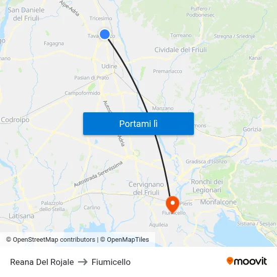 Reana Del Rojale to Fiumicello map