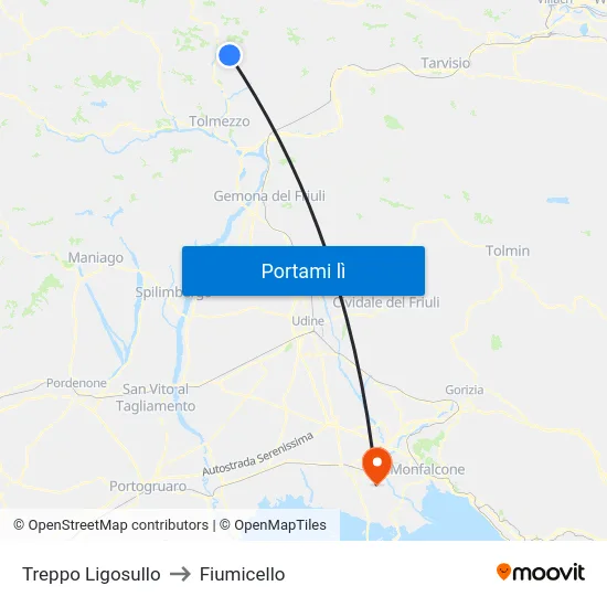 Treppo Ligosullo to Fiumicello map