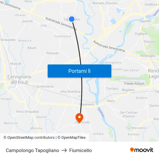 Campolongo Tapogliano to Fiumicello map