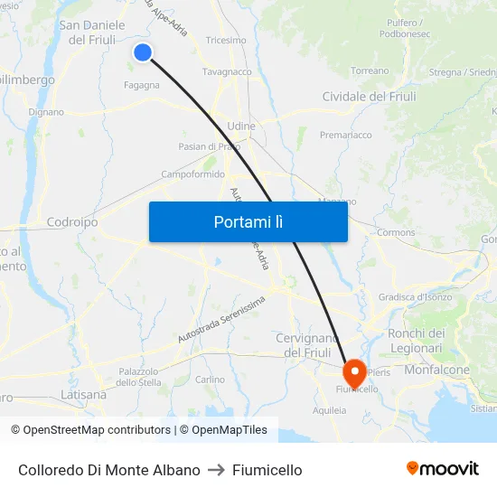 Colloredo Di Monte Albano to Fiumicello map