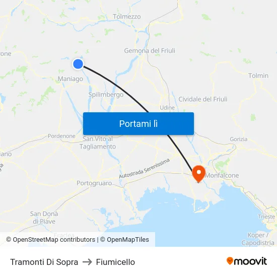 Tramonti Di Sopra to Fiumicello map